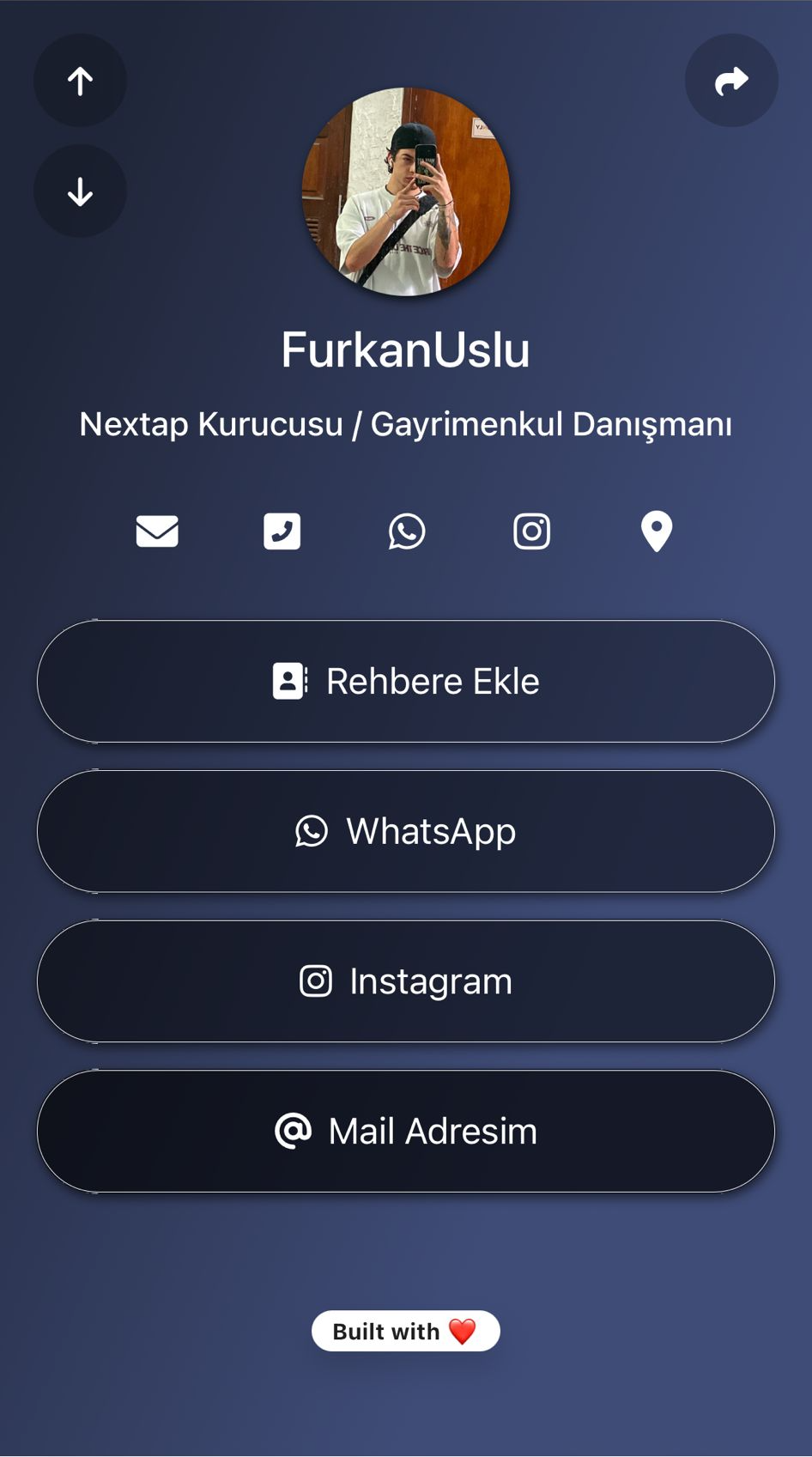 Dokunuş sonrası açılan NexTap profil sayfası