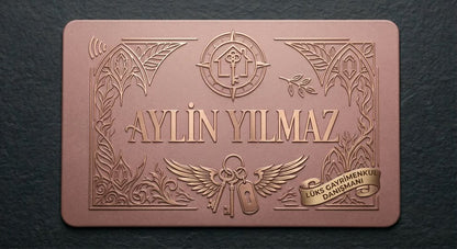 a decorative plaque with ornate designs and text.